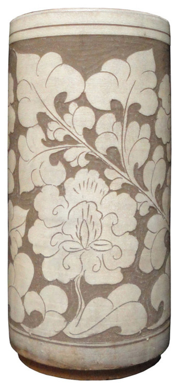 Chinese Ceramic Flower Carving Off White Vase