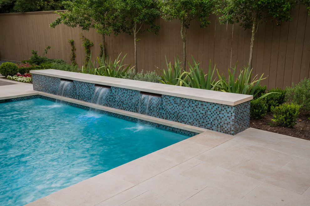 Mirabella Light Limestone Modern Pool Houston by Maiden Stone Inc.