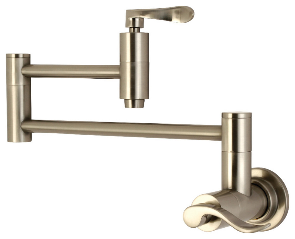 Kingston Brass KS8108DFL Wall Mount Pot Filler Kitchen Faucet, Brushed
