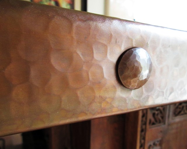 Custom Handmade Copper Clavos On Hammered Copper Countertop