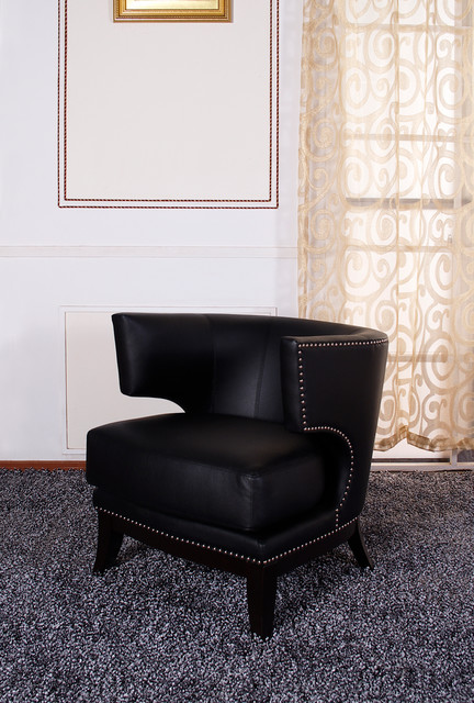 Armen Living Eclipse Club Chair In Black Vinyl With Nail head Accents And Espres