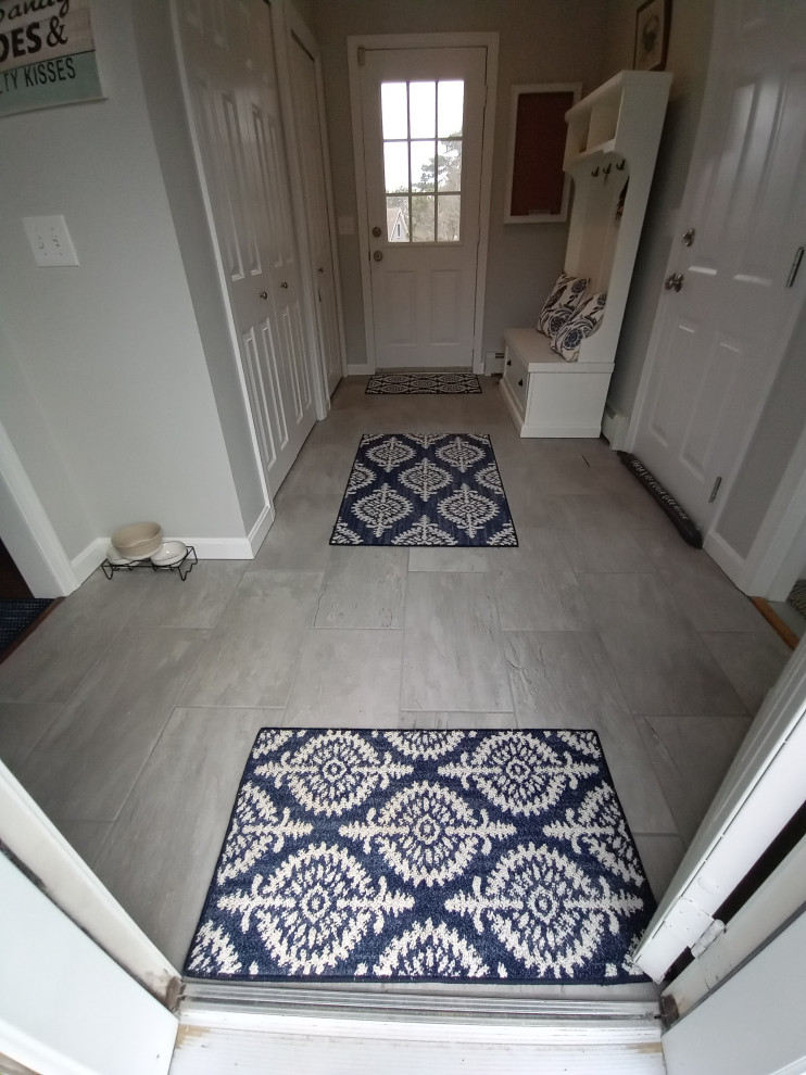 New tile floor in mudroom.