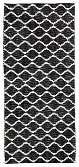 Wave Woven Vinyl Floor Cloth, Black, 70x300 cm