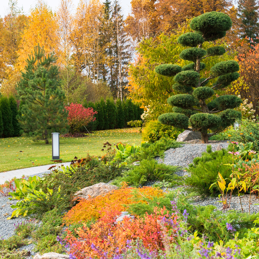 This is an example of a contemporary garden for fall in Moscow.