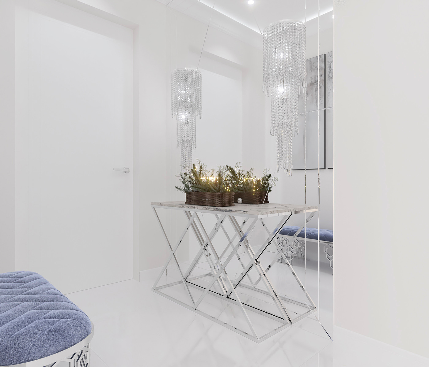 Роскошный белый интерьер в стиле ар-деко 105 кв.м. в ЖК ФИЛИ СИТИ