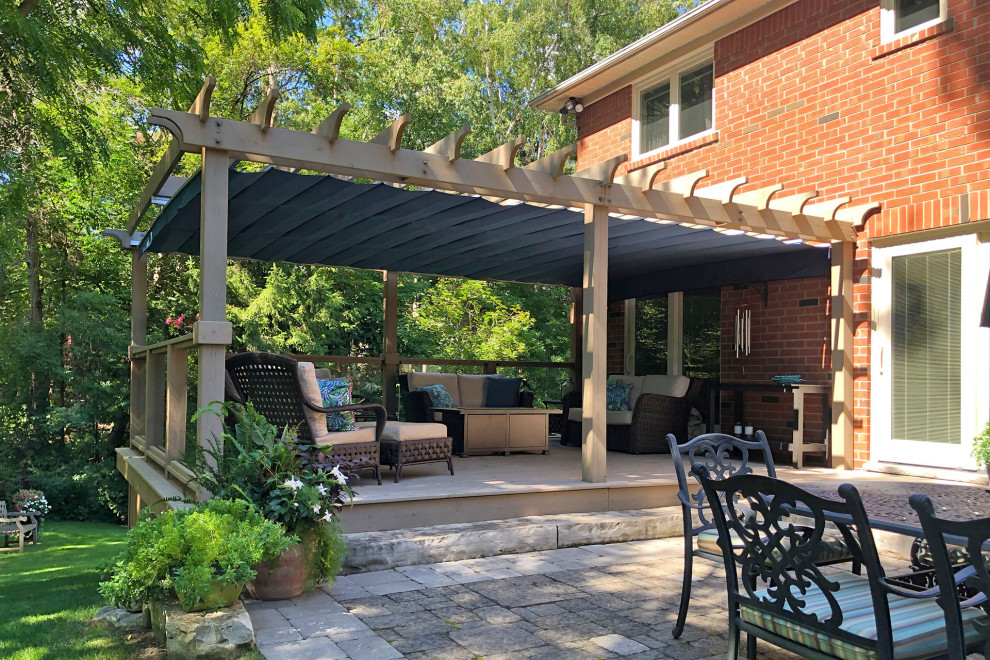 Inspiration for a traditional backyard patio in Toronto with a pergola.