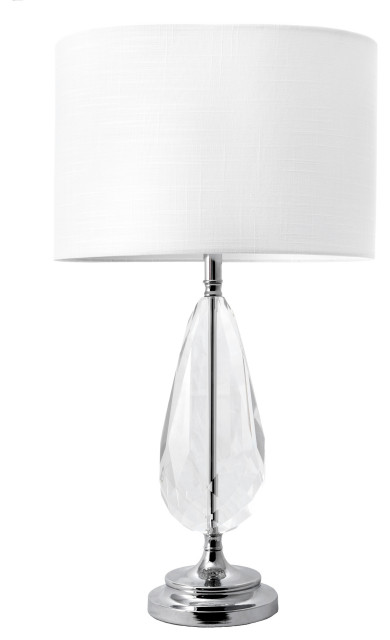 28" Crystal Moon Tear Faux Silk Shade Clear Finish 3-Way Switch Table Lamp
