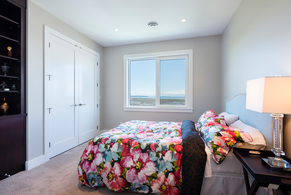 Mid-sized transitional guest carpeted bedroom photo in Vancouver with gray walls and no fireplace