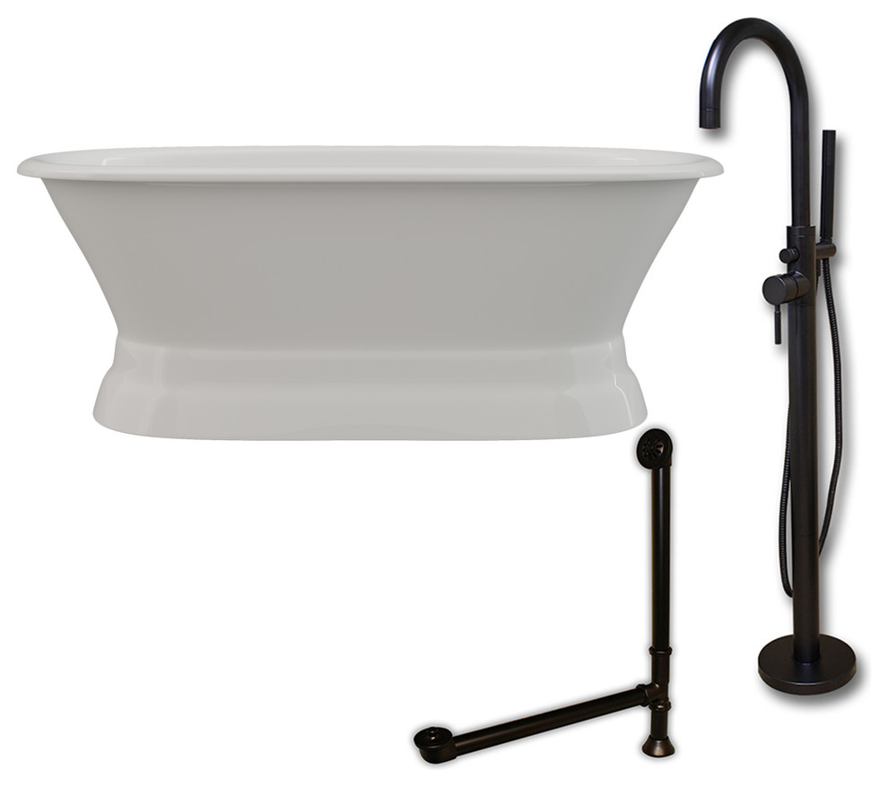 66" Cast Iron Dual Ended Pedestal Bathtub No Drillings Package BRZ Traditional Bathtubs by