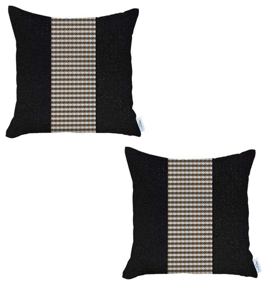 Set of 2 Black And Tan Houndstooth Pillow Covers