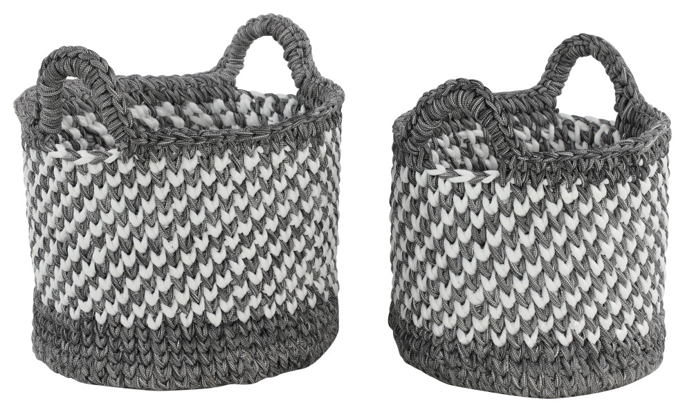 Set of 2 Gray Polyester Coastal Storage Basket, 12", 11"