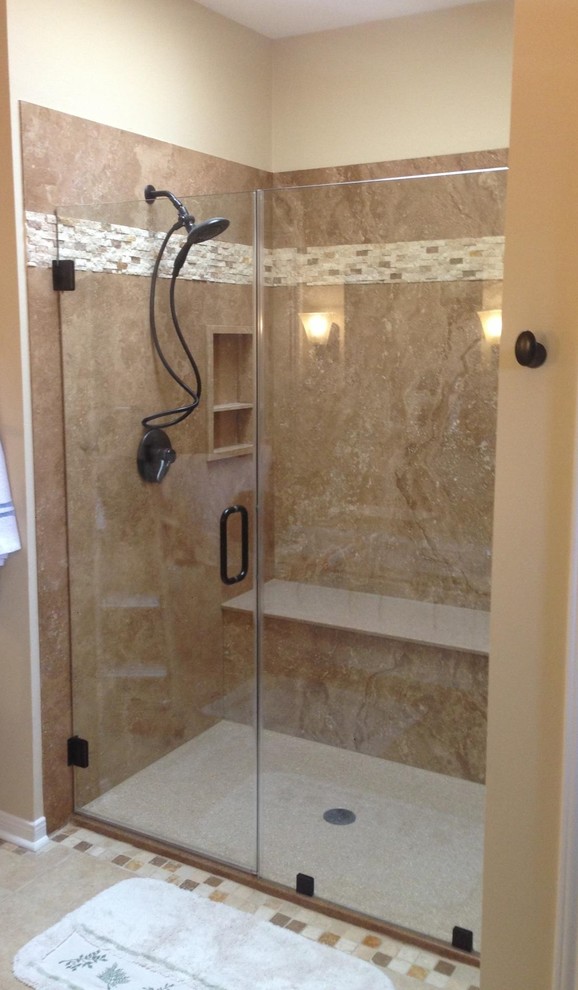 Mid-sized contemporary bathroom in Houston with an alcove shower.