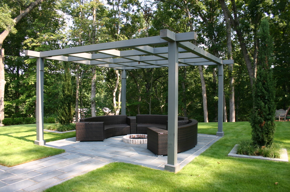 Photo of a contemporary patio in Atlanta with a fire feature and a gazebo/cabana.