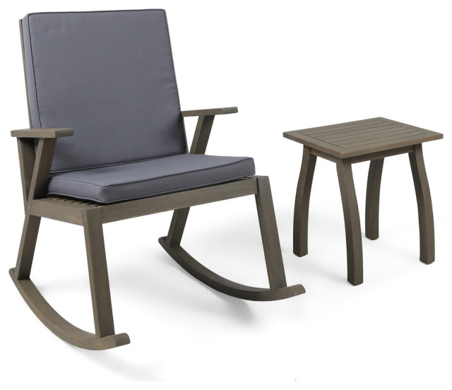 Cytheria Outdoor Acacia Wood Rocking Chair with Side Table