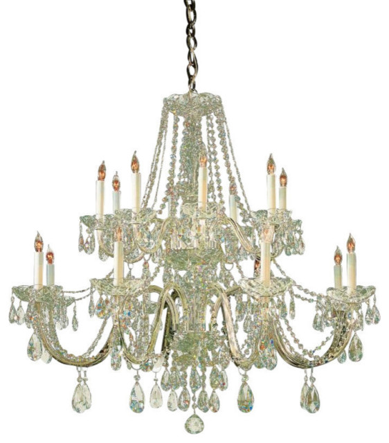 Traditional Crystal 16 Light Chandelier, Polished Brass, 8, Clear