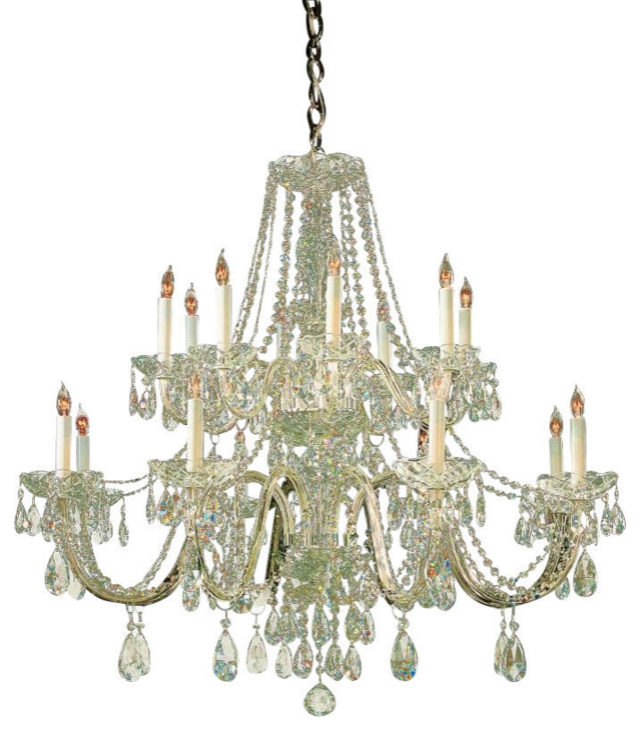 Traditional Crystal 16 Light Chandelier, Polished Brass, 8, Clear