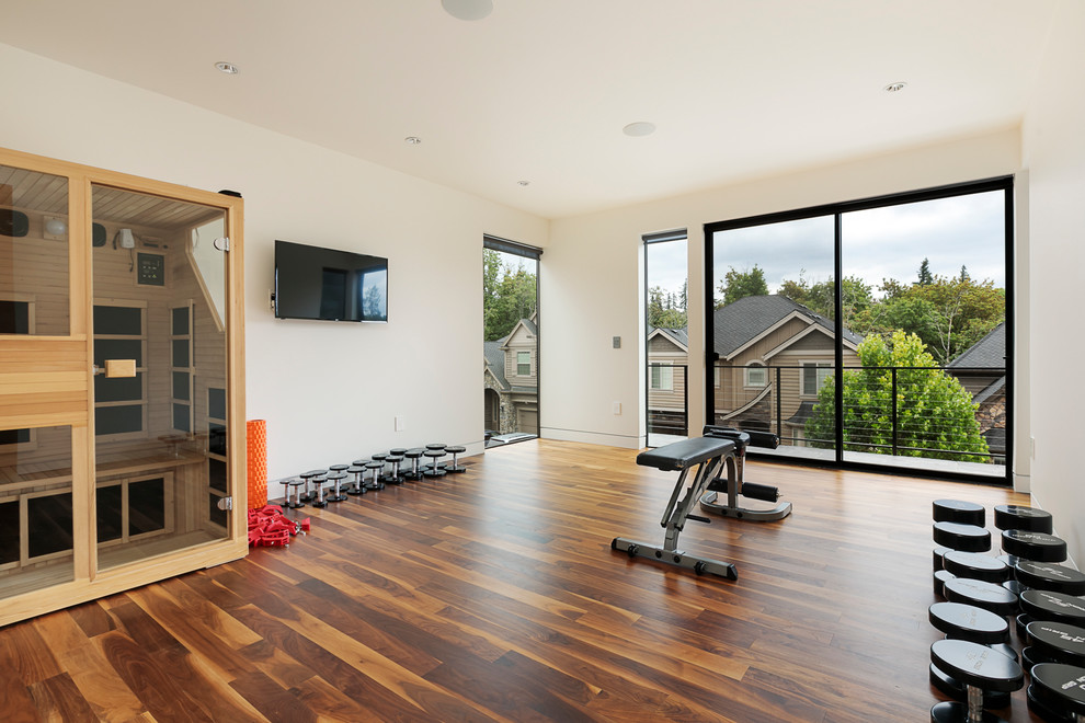 Photo of a scandinavian home gym in Boise.