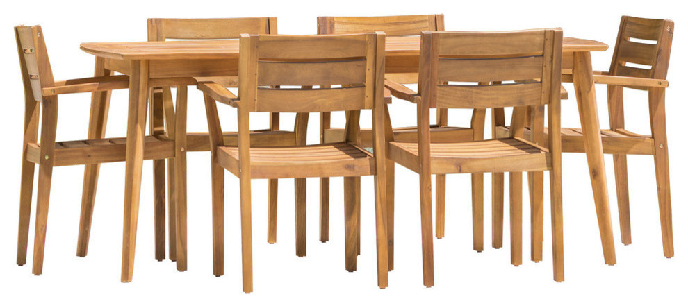 GDF Studio 7-Piece Stanford Outdoor Teak Finish Acacia Wood Dining Set