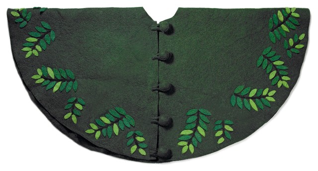 Leaves Christmas Tree Skirt In Green Transitional Leaves Christmas Tree Skirt In Green