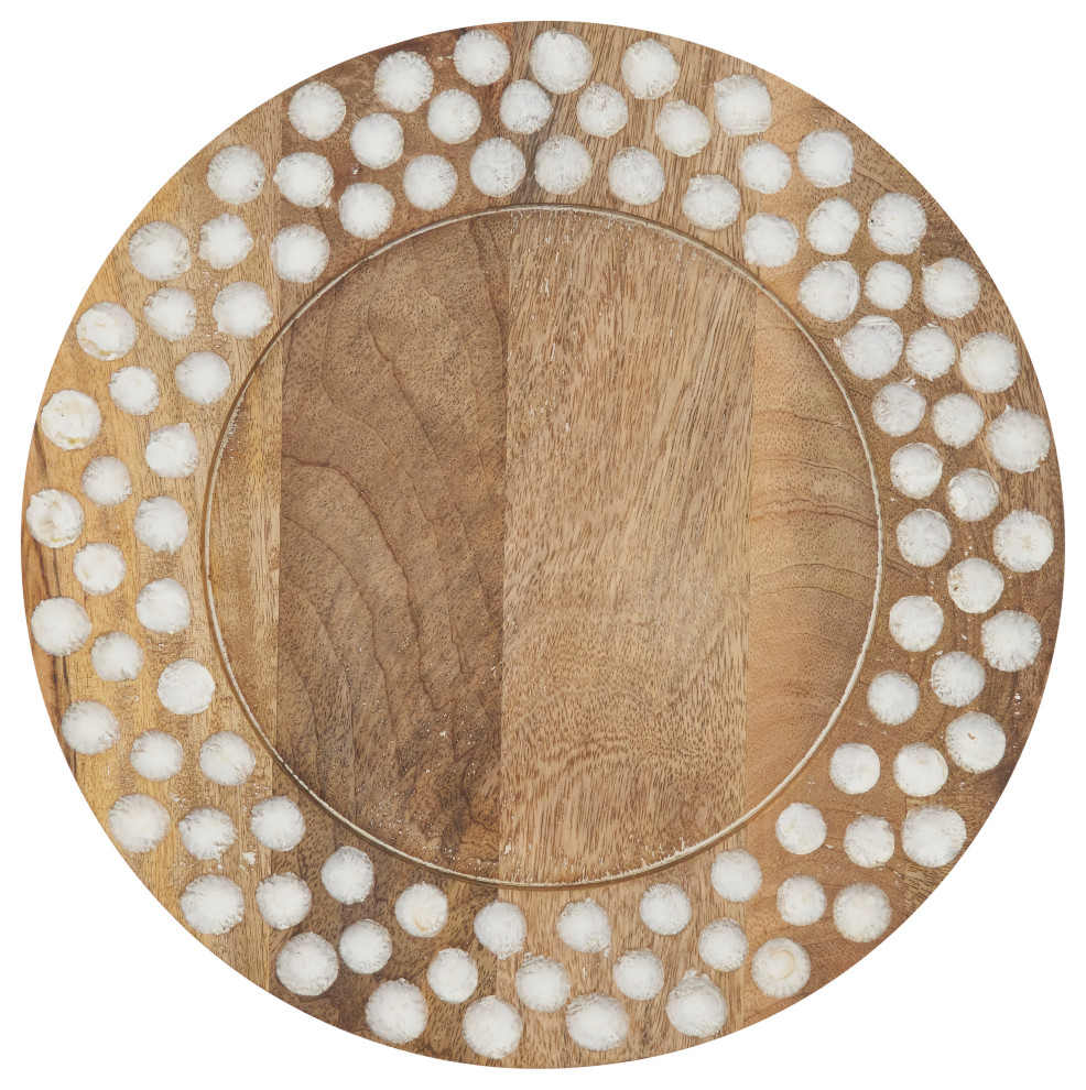 Wood Charger Plates With Dot Design, Set of 4, Natural