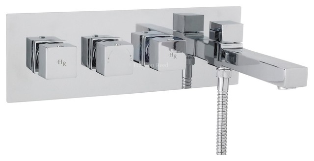 Kubix Chrome Thermostatic Wall Mounted Triple Tub Filler Faucet With Kubix Chrome Thermostatic Wall Mounted Triple Tub Filler Faucet With Diverter