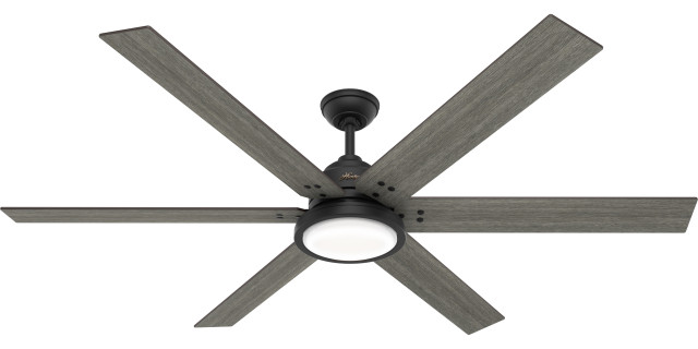 Hunter 70" Warrant Matte Black Ceiling Fan With LED Light Kit and Wall Control