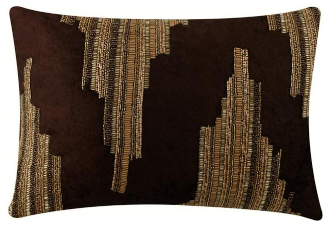 12"x16" Abstract Brown Leather Chenille Rectangle Pillow Covers, Temple Gold