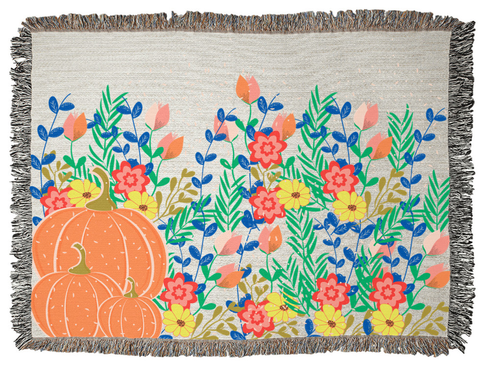 Harvest Pumpkin Blossom Woven Blanket, 60x80