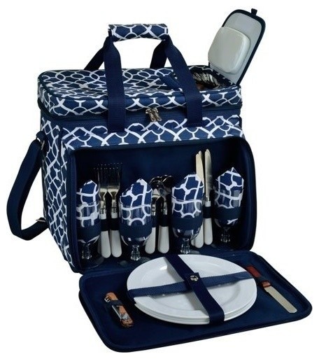 Picnic Cooler for Four , Trellis Blue by Picnic at Ascot