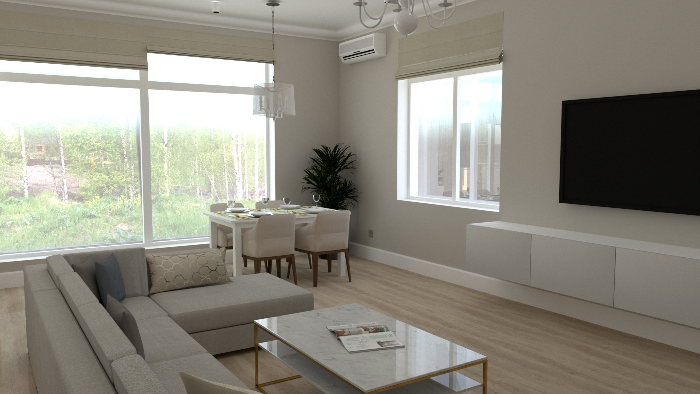 Кухня-гостиная с видом на овраг