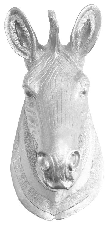 Faux Resin Mounted Zebra Head, Silver Metallic, Standard