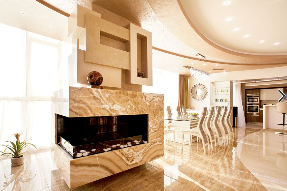 Угловой биокамин BioKer в пилоне из оникса