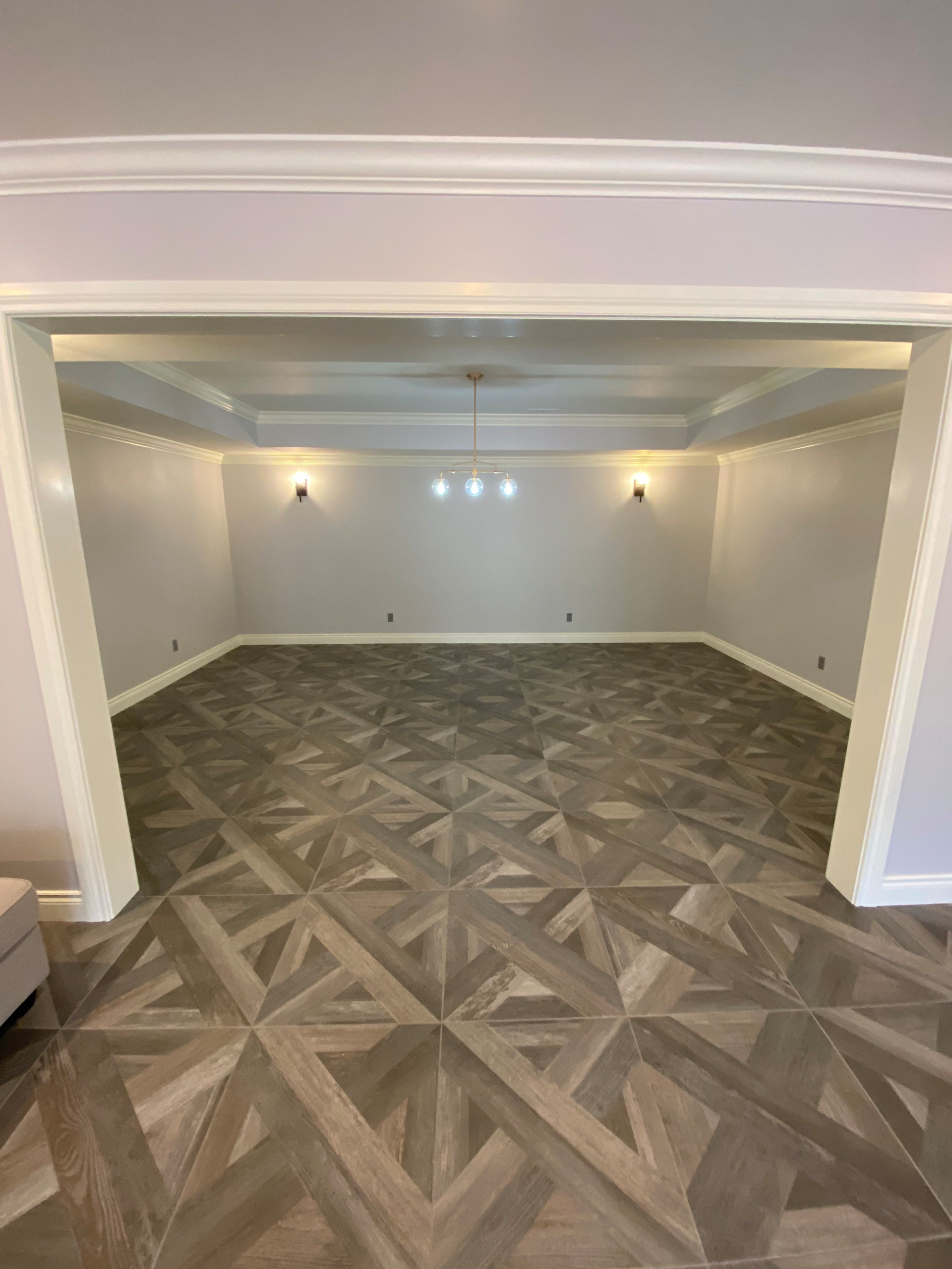 Theater room with tile floor