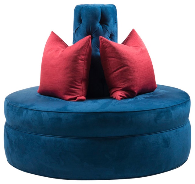 Royal Blue Pion Suede Tufted Cone Circle Round Settee Sofa Royal Blue Pion Suede Tufted Cone Circle Round Settee Sofa