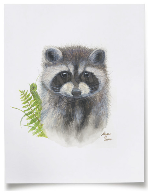 "Woodland Littles 2" Raccoon Paper Print, Unframed, 13x19