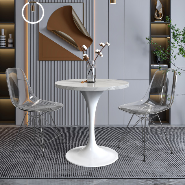 27 Round Dining Table, White Base with Sintered Stone White Top ...
