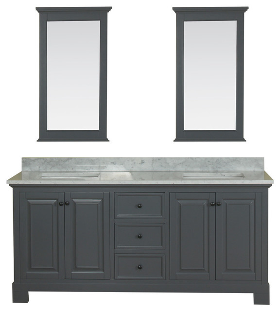 Richmond 72", Double Bathroom Vanity, Gray With Carrera Marble Top ...