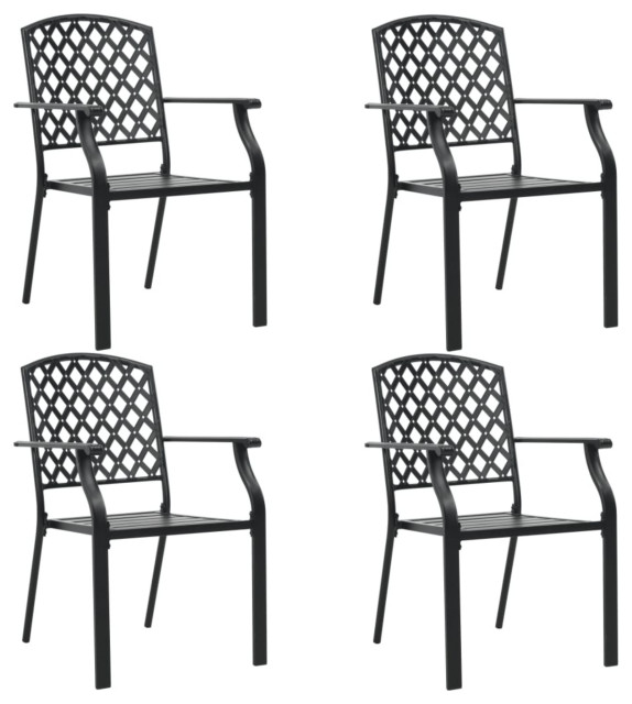 Vidaxl Outdoor Chairs, Set of 4, Mesh Design Steel Black Transitional