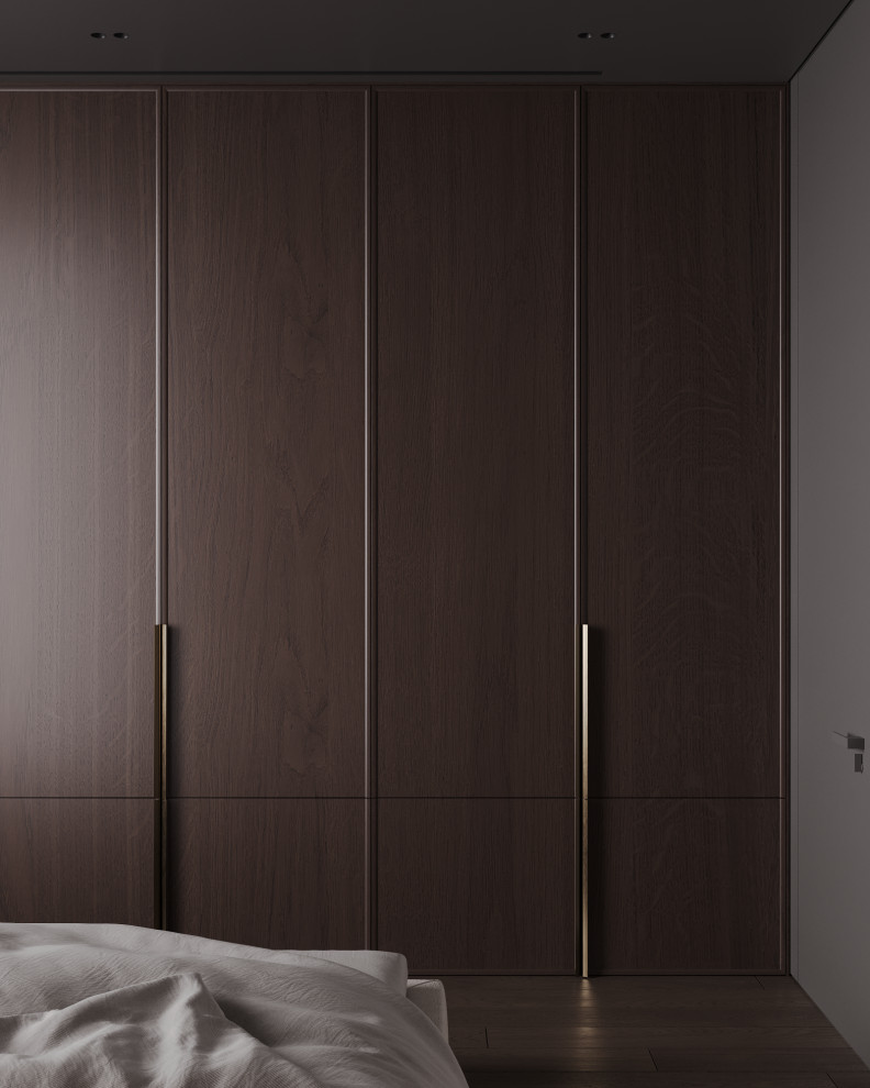 Визуализация интерьера спальни в темных тонах