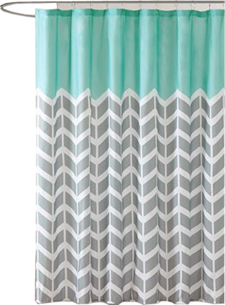 Attractive White Zig Zag Chevron Microfiber Shower Curtain