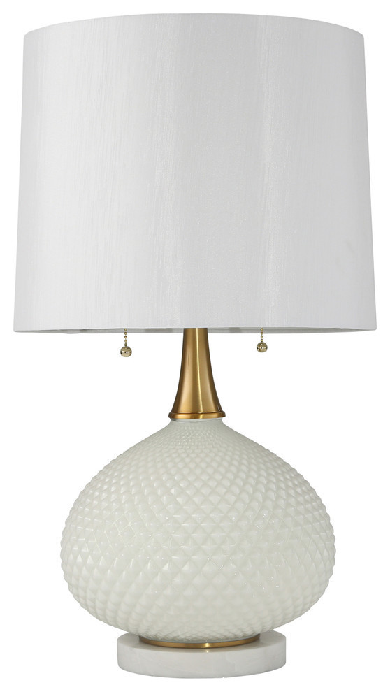 Cut Glass Round Table Lamp Twin Pull, White, 27" Transitional Table