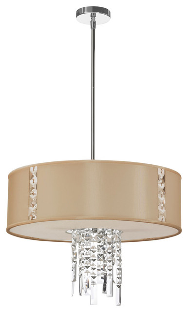 3-Light Pendant with Crystal Accents, Silk Glow Cream Drum Shade