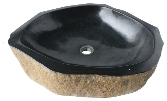 Rustic Natural Basalt Unique Bathroom Vessel Sink, 16-23 Inch, Natural Stone