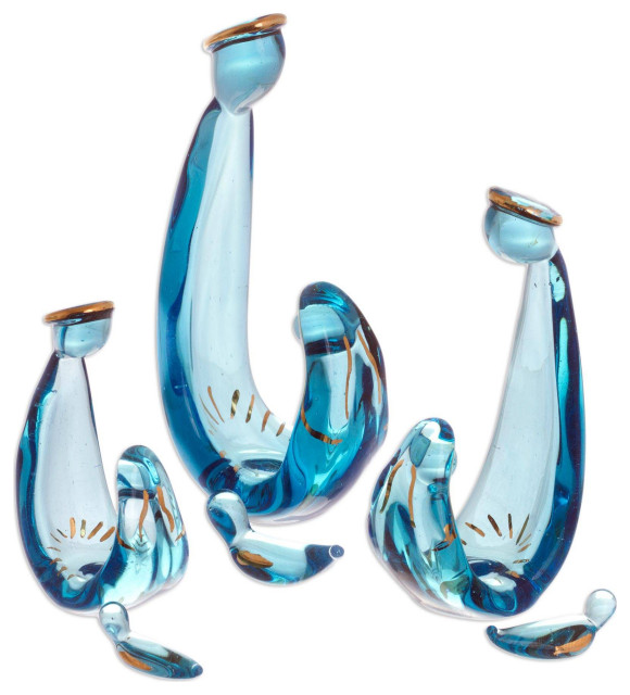Novica Handmade Gleaming Celebration In Blue Glass Figurines (6 Piece) Contemporary