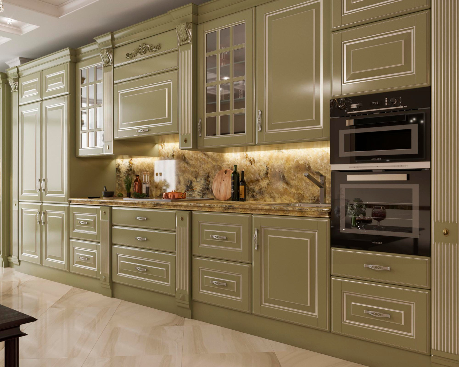 Кухня-гостиная в проекте квартиры 120 кв.м в ЖК Мосфильмовский