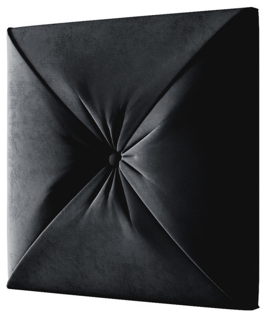 Diamond Square Pattern Tufted Headboard Panel, Dark Pewter Velvet