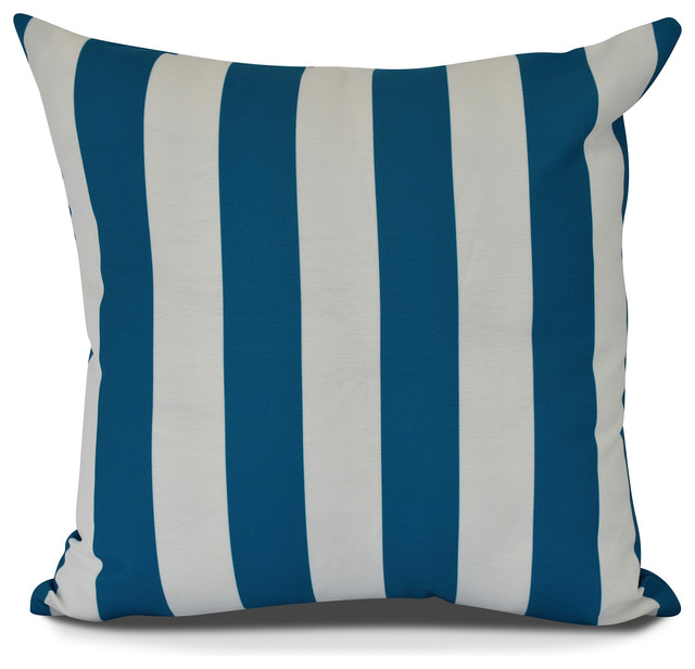 Rugby Stripe, Stripe Print Outdoor Pillow, Teal, 16" x 16"