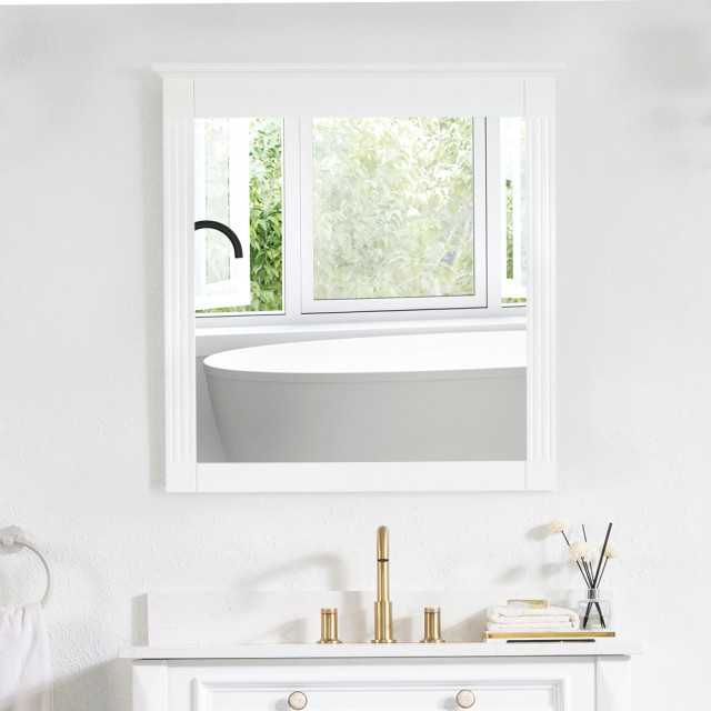 Solid Wood Bathroom Vanity Mirror for Wall Mounted, 32x33 Transitional Bathroom Mirrors by