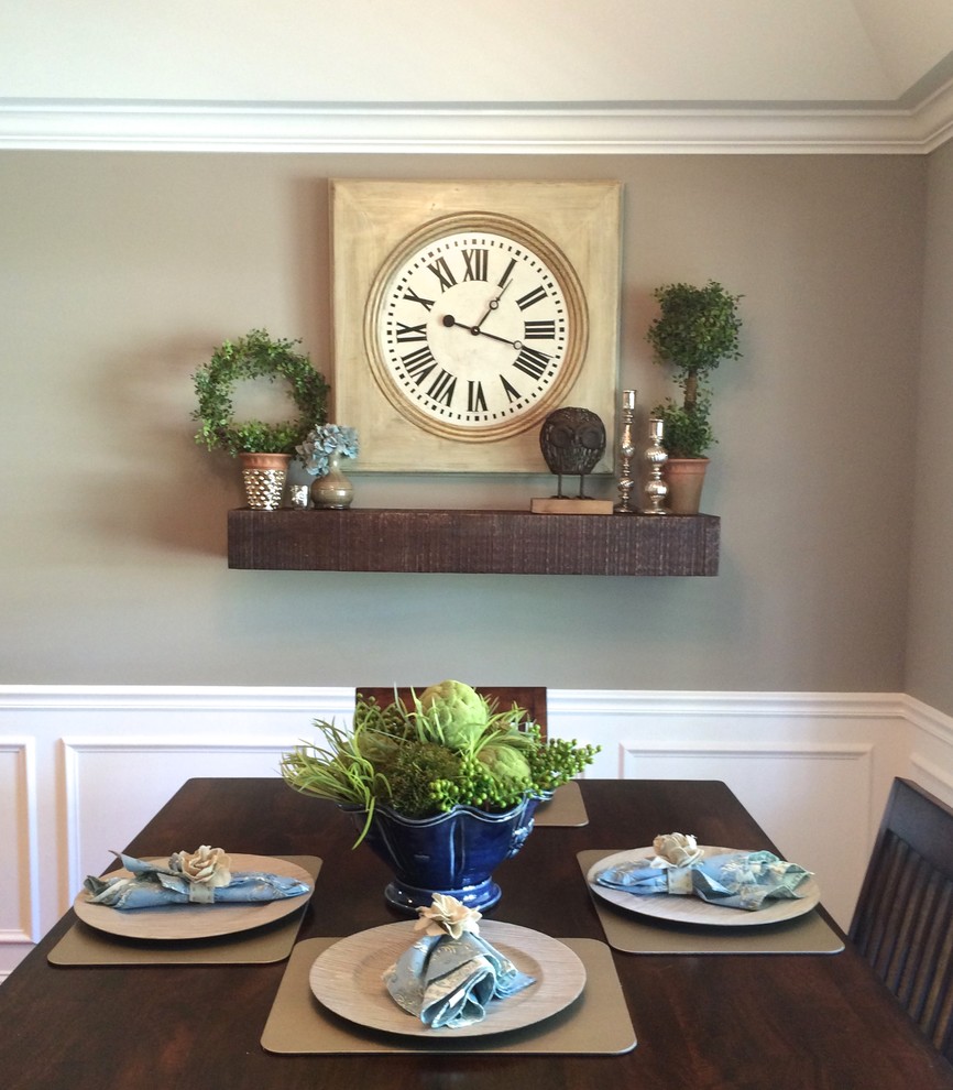Inspiration for a large country separate dining room in Nashville with beige walls.