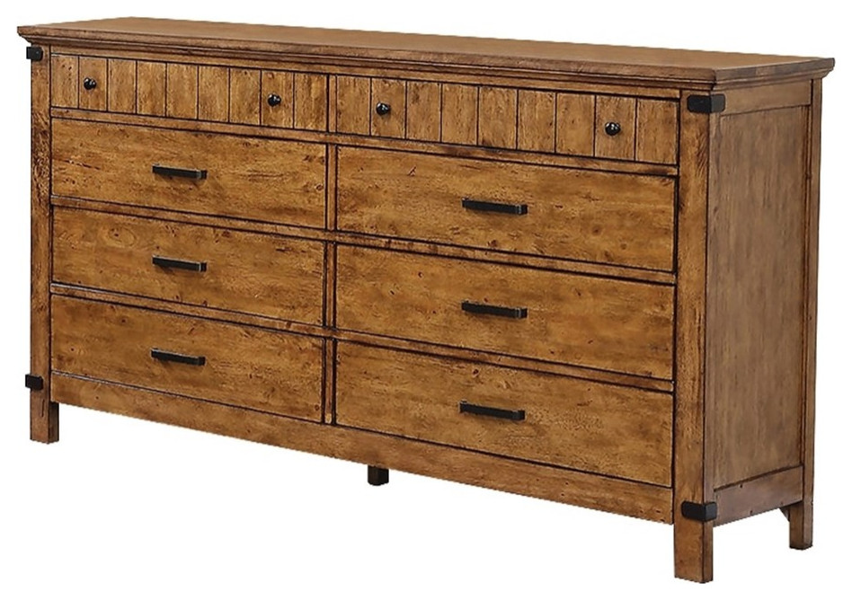 Wooden Dresser with 8 Drawers Warm Honey Brown Transitional